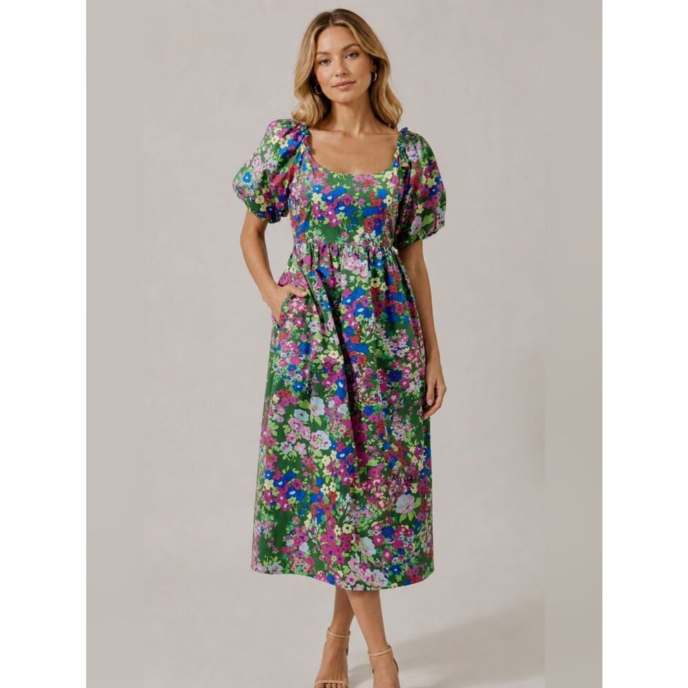Sugarlips Green Floral Midi Dress